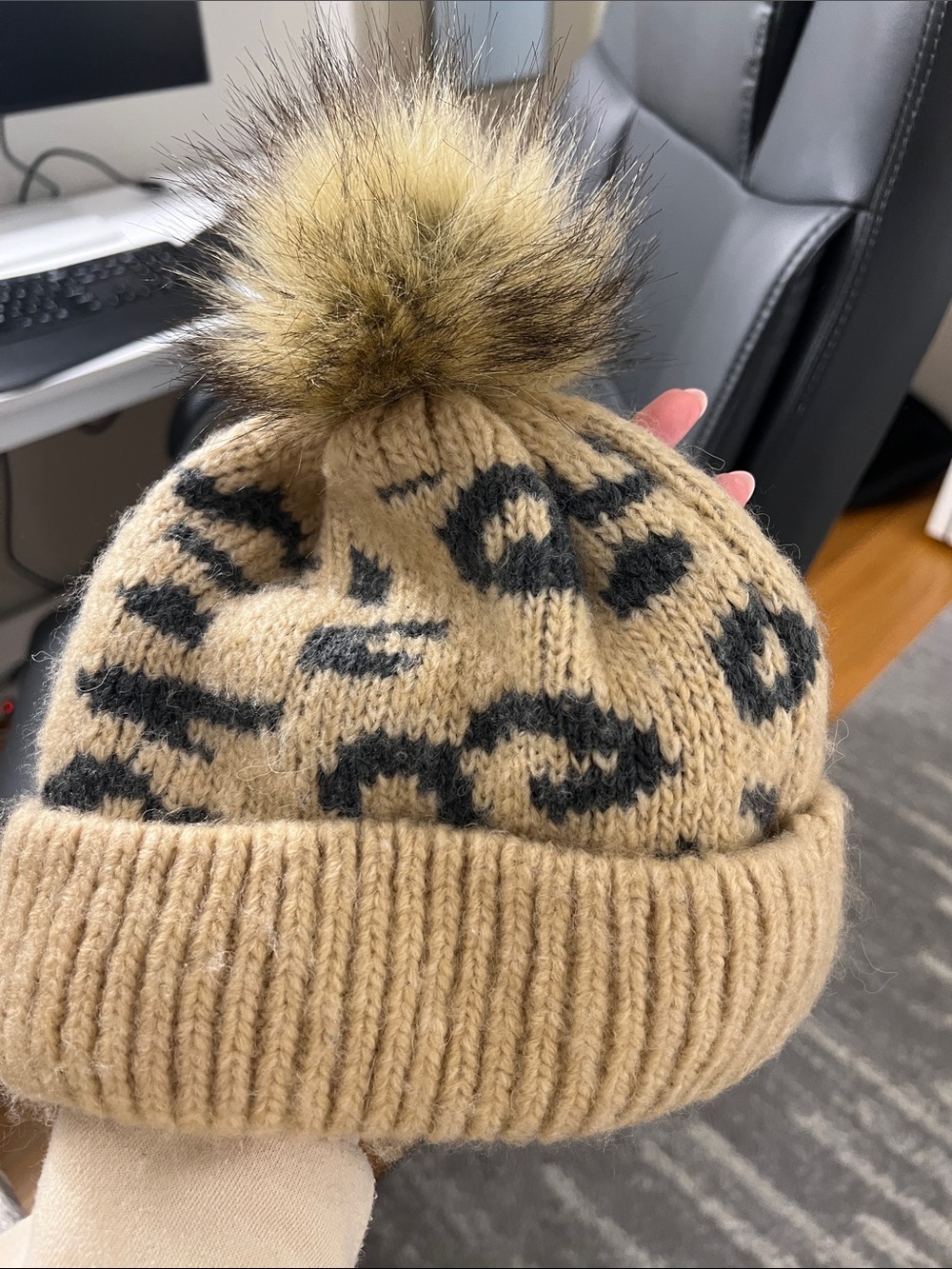 Abercrombie and Fitch Leopard Print Pom Pom Beanie